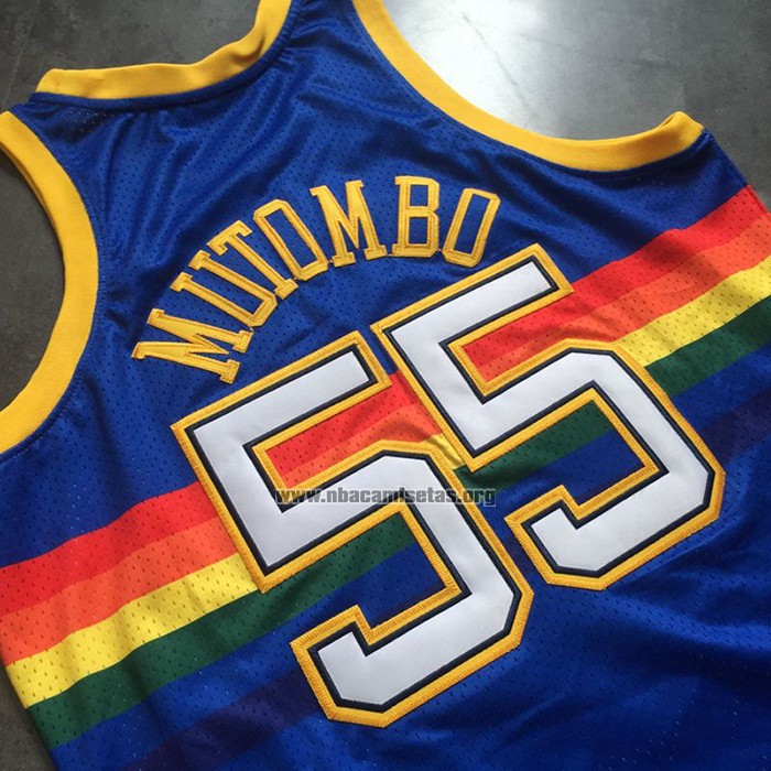 Camiseta Denver Nuggets Dikembe Mutombo NO 55 Hardwood Classics Throwback Azul